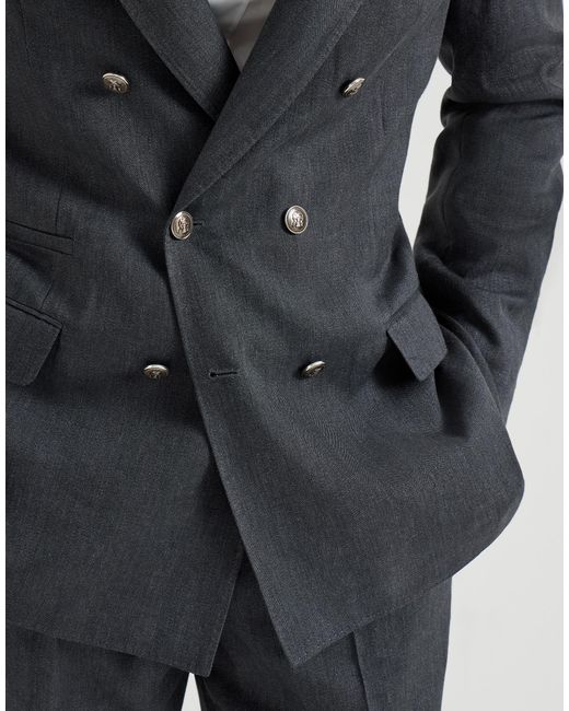Brunello Cucinelli Blue Chevron Double-Breasted Blazer for men