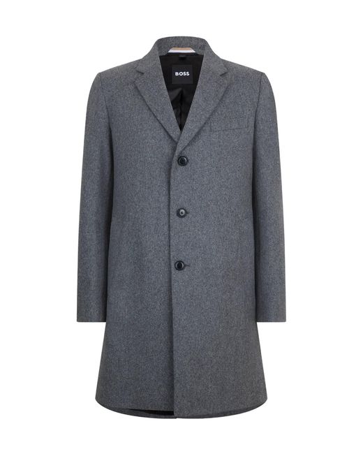 Boss Gray Wool-Blend Overcoat for men
