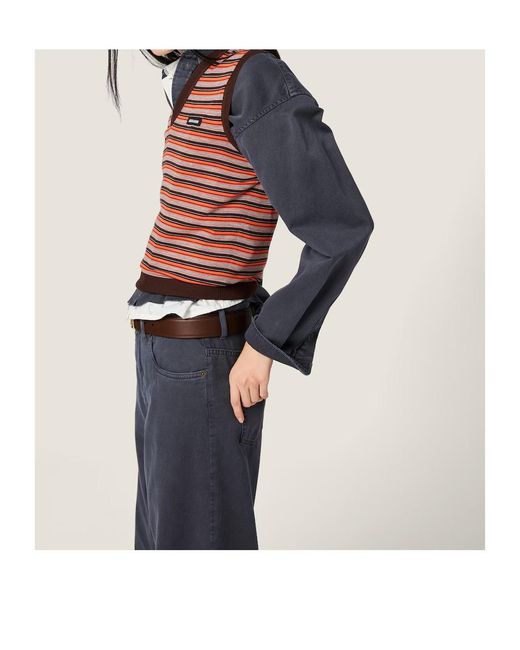 Miu Miu Red V-Neck Striped Knitted Vest