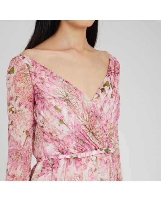 Giambattista Valli Pink V-Neck Long-Sleeved Dress