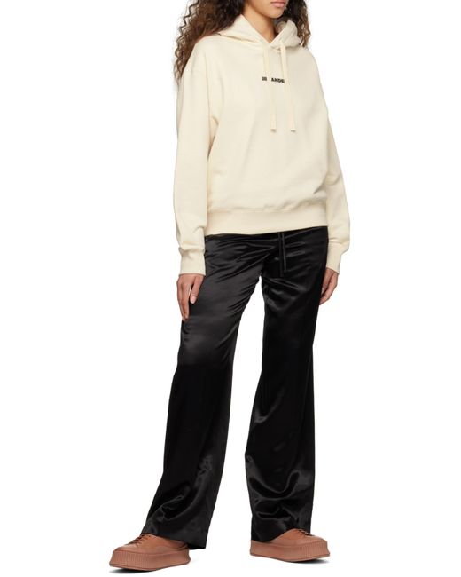 Jil Sander White Logo Printed Drawstring Hoodie