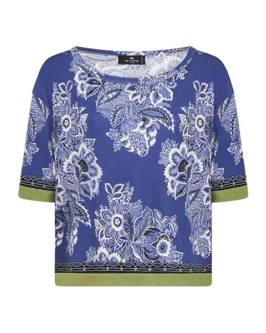 Etro Blue Bandanna Bouquet-Inspired Printed Jersey Blouse