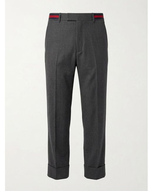 Gucci Gray Twill Web Detailed Trousers for men