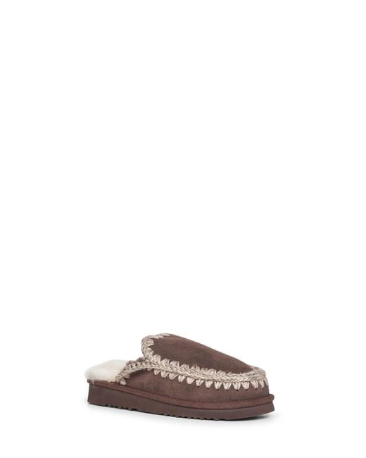 Mou Brown Crochet Sheepskin Sandals