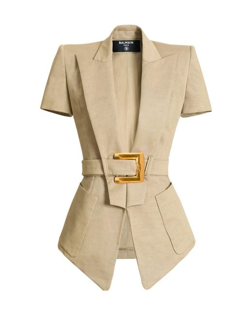 Balmain Natural Belted Gabardine Anthem Jacket