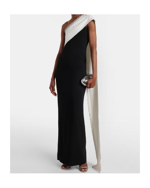 Roland Mouret Black Caped Embellished Satin Crêpe Gown