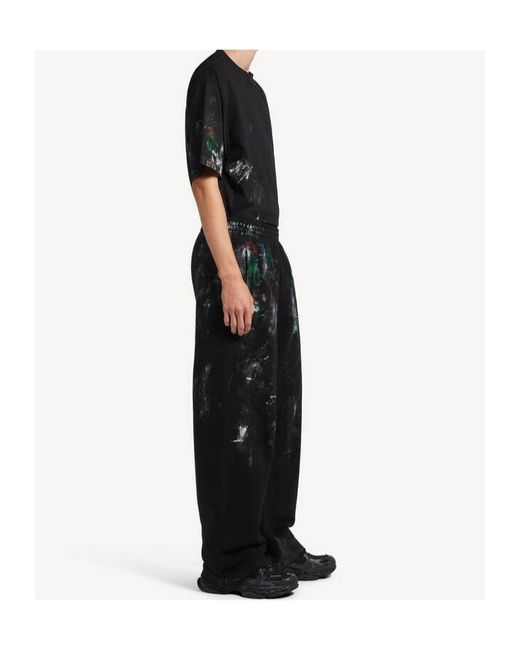 Balenciaga Black Paint-Splatter Wide-Leg Pants for men
