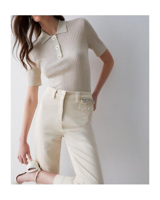 Liu Jo Natural Half-Button Polo Top