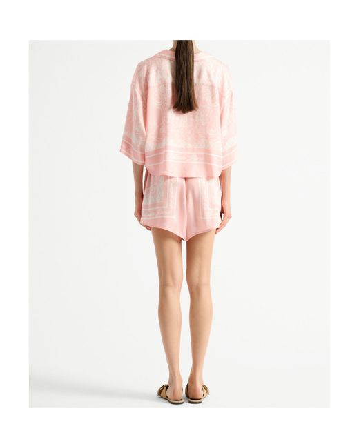 Balmain Pink Scarf-Print High-Waist Shorts