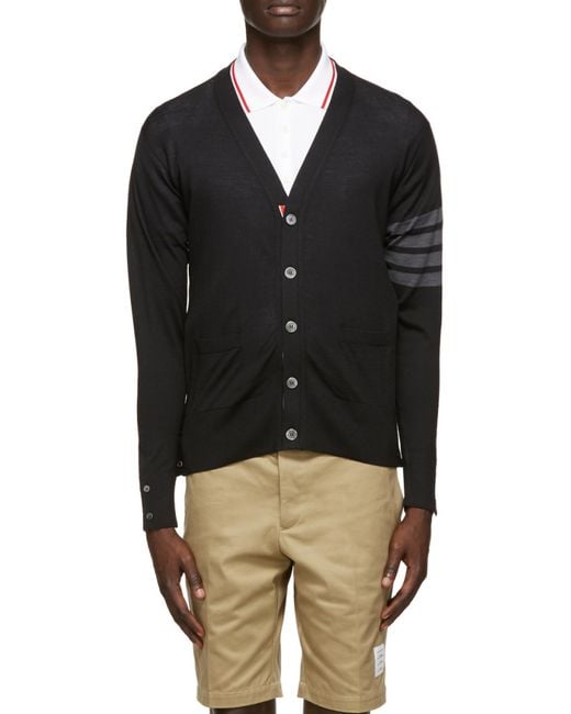 Thom Browne Blue 4-Bar V-Neck Cardigan for men