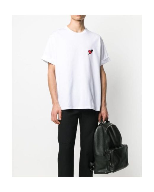 Neil Barrett White Lightning Heart Pattern T-Shirt for men
