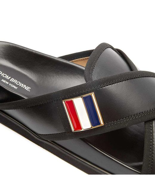 Thom Browne Black Cross-Over Flat Sandals for men