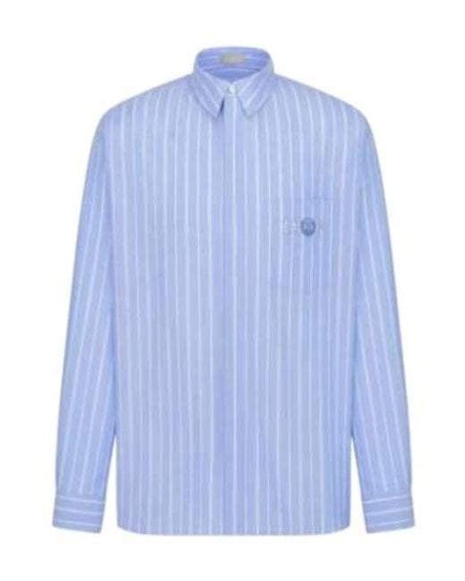 Dior Blue Homme Logo Embroidered Striped Long-Sleeved Shirt for men
