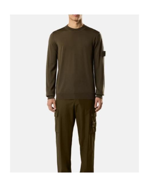 Stone Island Green Logo-Patch Long-Sleeve Sweater for men
