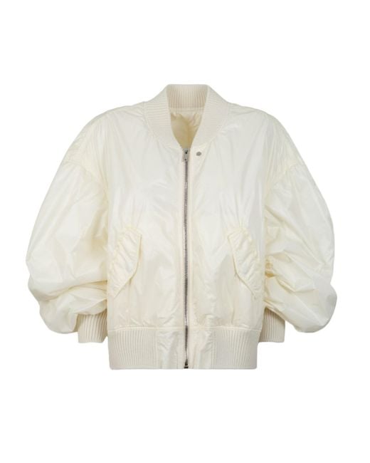Rick Owens White Oversized Bomber Jacket