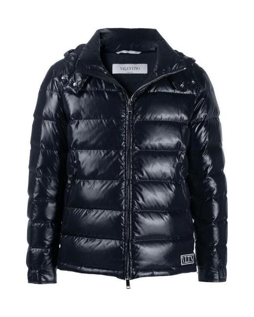 Valentino Blue Logo Patch Hooded Jacket for men