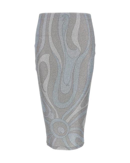 Emilio Pucci Gray Pucci Marmo-Print Midi Skirt