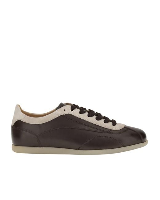 Brunello Cucinelli Men's Brown Leather Lace-Up Sneakers