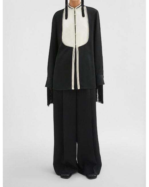 Jil Sander Black Contrast-Bib Detailed Satin Shirt