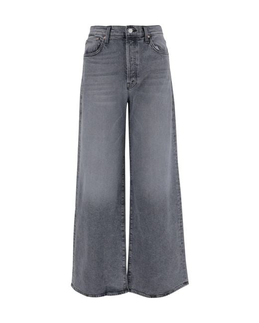 Mother Gray Logo Patch Wide Leg Jeans