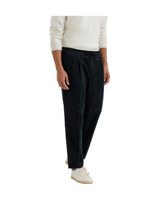 Brunello Cucinelli Blue Drawstring Tapered Trousers for men