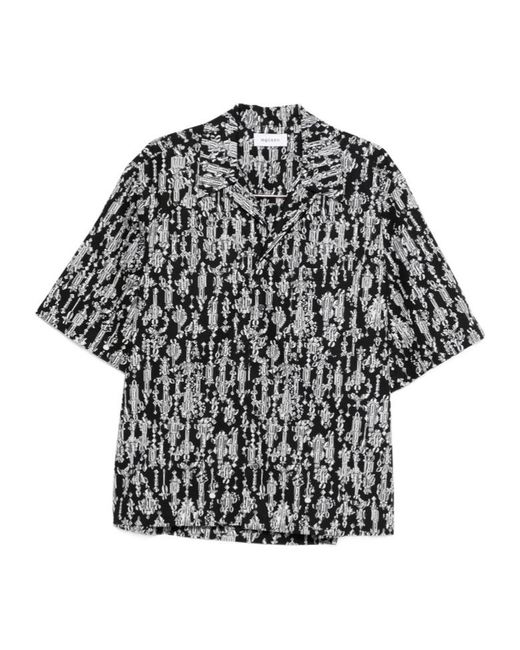 Alexander McQueen Black Crystal-Pattern Short-Sleeve Shirt for men