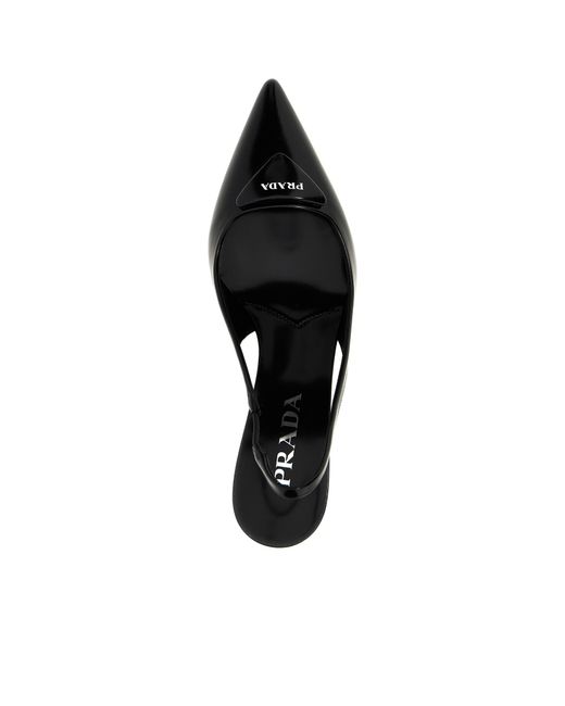 Prada Black Triangle Logo Slingback