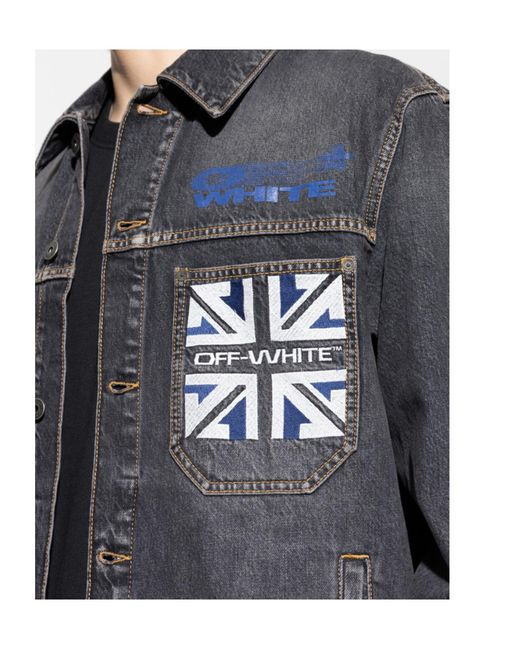 Off-White c/o Virgil Abloh Gray Logo Printed Button-Up Denim Jacket for men