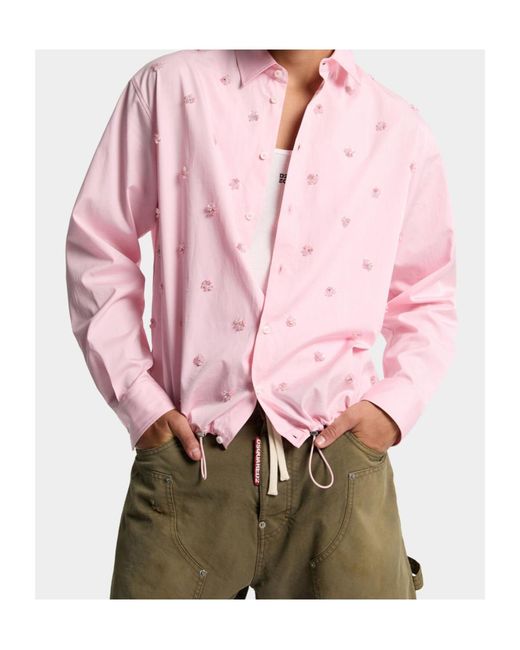 DSquared² Pink Embroidered Drawstring Shirt for men