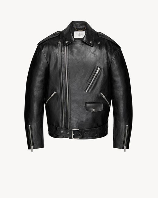 Saint Laurent Black Grain Leather Oversized Motorcycle Jacket