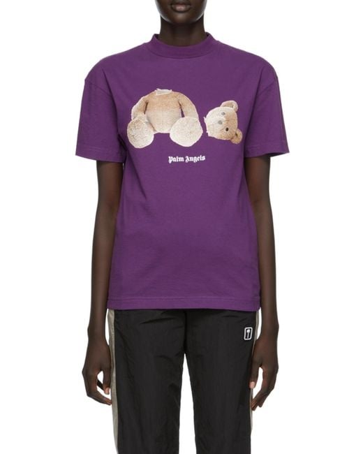 Palm Angels Purple Bear Print T-Shirt for men