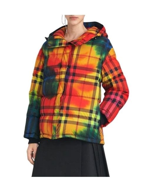 Burberry Red Rendering Plaid Hooded Down Jacket
