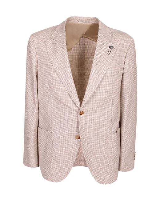 Lardini Pink Micro Houndstooth Two-Button Blazer for men