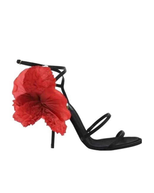 Dolce & Gabbana Red Flower Embellished Sandals
