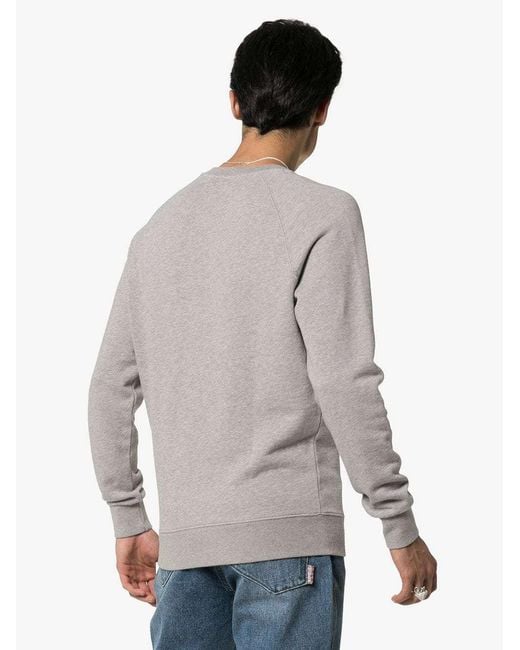 Maison Kitsuné Gray Maison Kitsuné Logo Printed Crewneck Sweatshirt for men