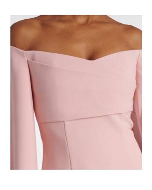 Solace London Pink Rina Off-Shoulder Crepe And Satin Gown