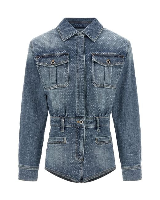 Self-Portrait Blue Embellished Denim Playsuit