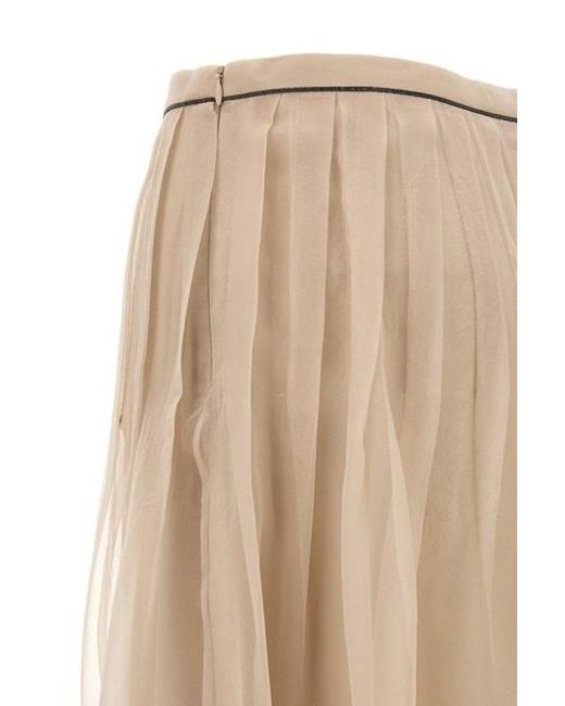 Brunello Cucinelli Natural High-Waisted Pleated Midi Skirt