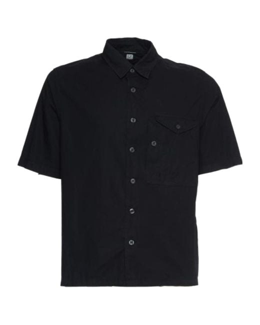 C P Company Black Short Sleeve Poplin Shirt for men