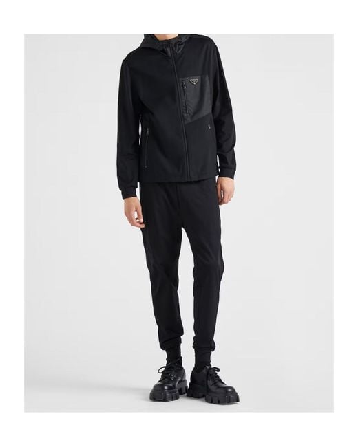 Prada Black Triangle-Logo Elasticated Waistband Trousers for men