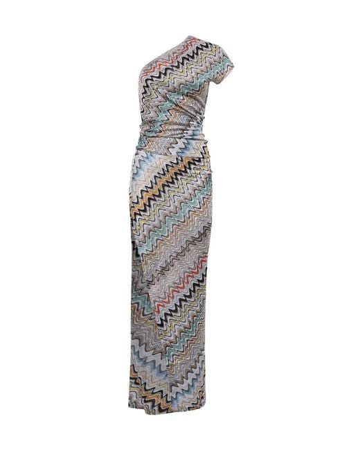 Missoni White Zigzag-Printed One-Shoulder Dress