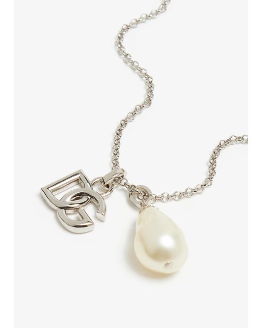 Dolce & Gabbana White Dg Logo Teardrop Necklace for men