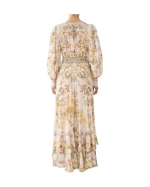 Camilla Metallic Floral Printed Long Button Front Dress