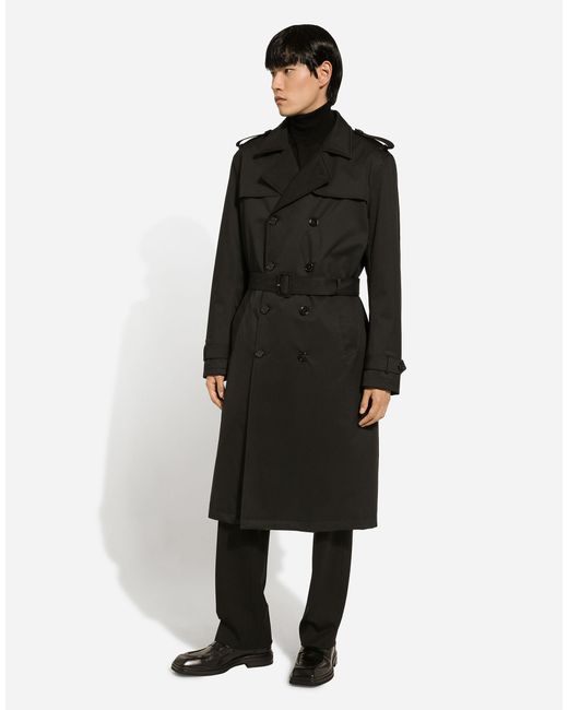 Dolce & Gabbana Black Belted Double-Breasted Trench Coat for men