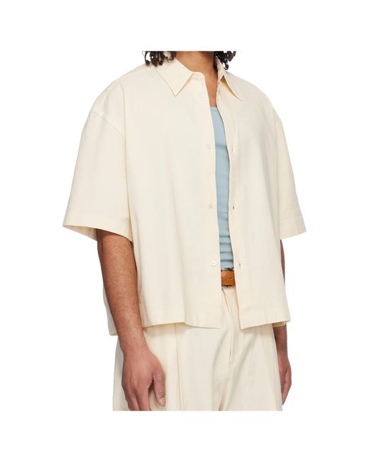 Studio Nicholson White Cotton- And Linen-Blend Coutil Shirt for men
