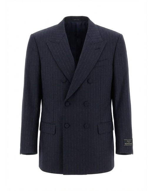 Gucci Blue Horsebit Striped Tailored Blazer for men
