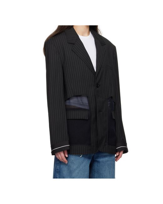 ANDERSSON BELL Black Sheer Panel Pinstripe Blazer for men