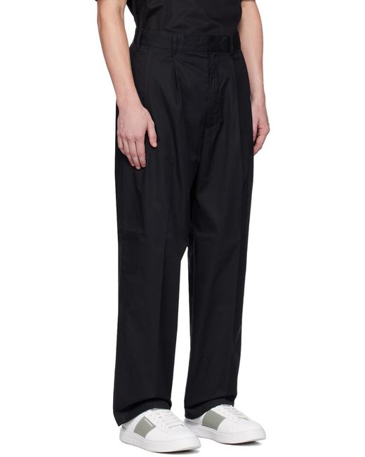 Emporio Armani Black Pleat-Detailed Mid-Rise Straight-Leg Trousers for men