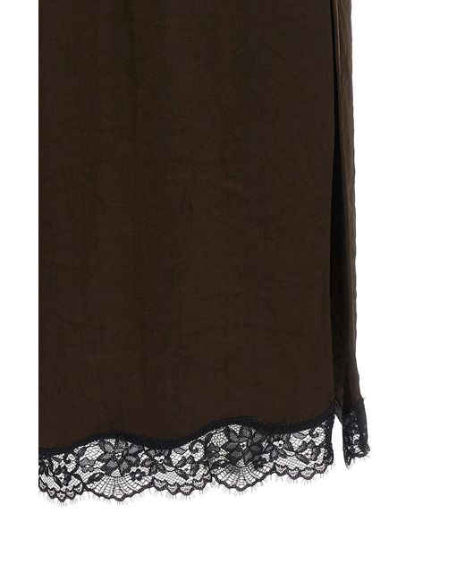 Twinset Brown Satin Lace Midi Skirt