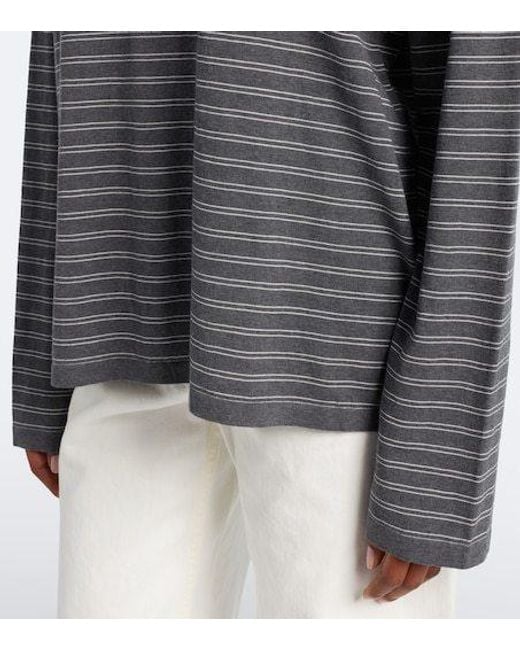 Nili Lotan Gray Striped Cotton Jersey Polo Shirt